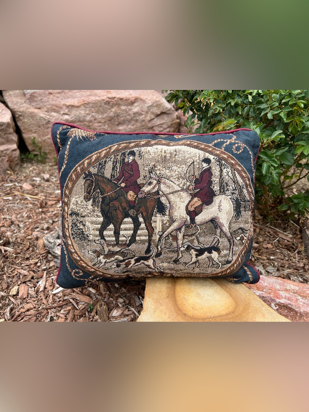 Needlepoint, vintage tapestry Pillow  Ralph Lauren Style,Equestrian Hunting Dogs